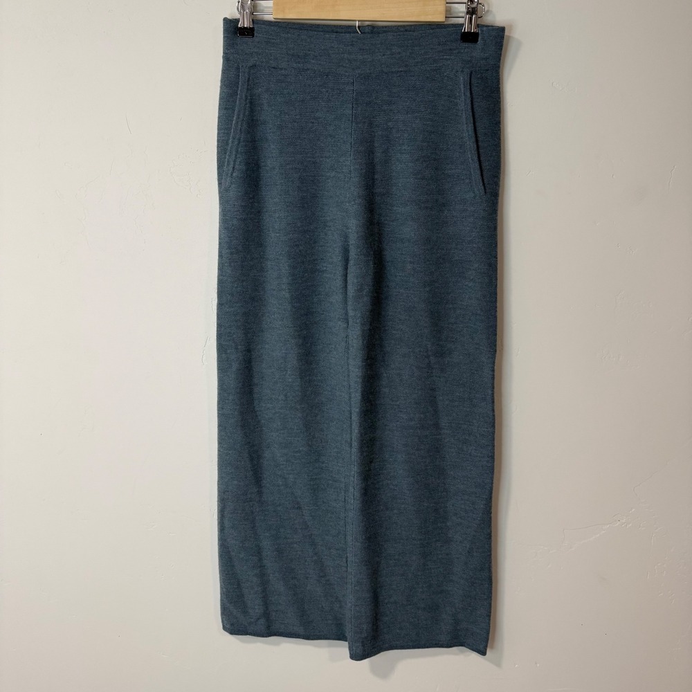 The Reset Womens Knit Pants Small Blue 100% Wool Wide Leg‎ Crop